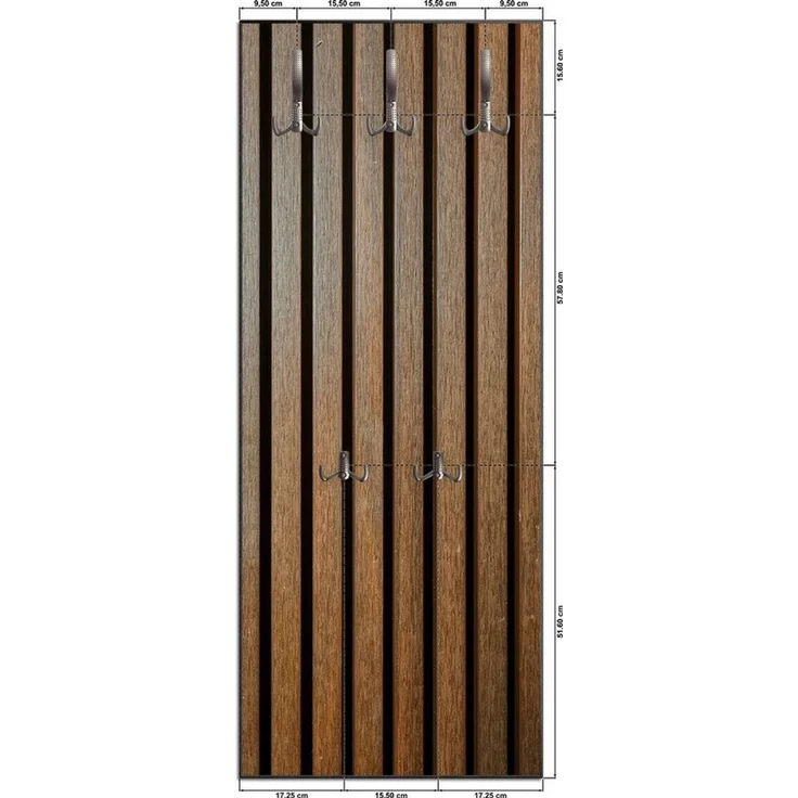 Wallario Garderobenpaneel Holzlamellen in Braun (1-teilig, inkl. Haken), 50x125cmHolz – Bild 4
