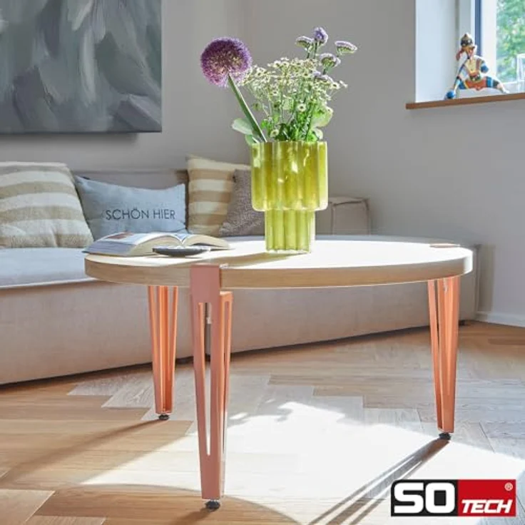 SO-TECH® Tischbein ColorLine in F-Form konisch zulaufend von 70 auf 40 mm, mit Klemmschraube (ohne Bohren) - rosa - Höhe 464 mm - 4x – Bild 4