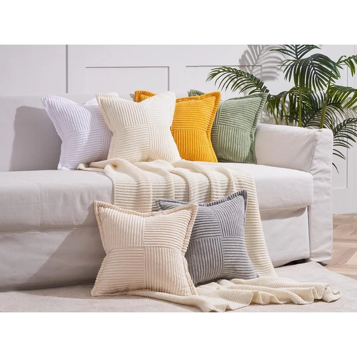 2er Set Kissenbezug 40x40 beige Kordsamt Deko Sofakissen Reißverschluss – Bild 6