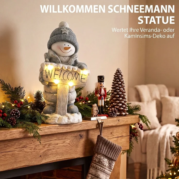 HOMCOM Schneemann-Statue, Magnesiumoxid, Grau, 23 x 20 x 46 cm – Bild 4