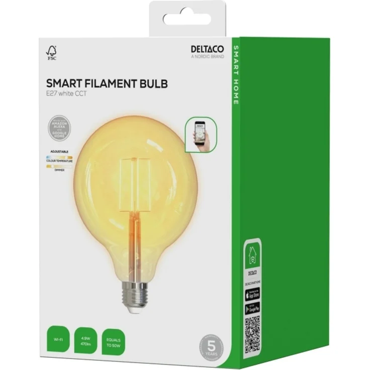 Deltaco SH-LFE27G125 Intelligentes Leuchtmittel WLAN Weiß 802.11b 802.11g Wi-Fi 4 (802.11n) LED E27