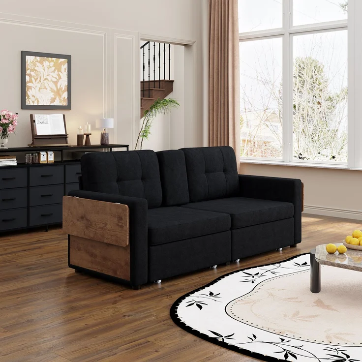 ZUBALIYA Schlafsofa 71x57.5 cm, mit Schreibtisch, mit Schubladen, mit Stauraum, mit Ablageflächen, mit Ausziehbett, Schwarz – Bild 9