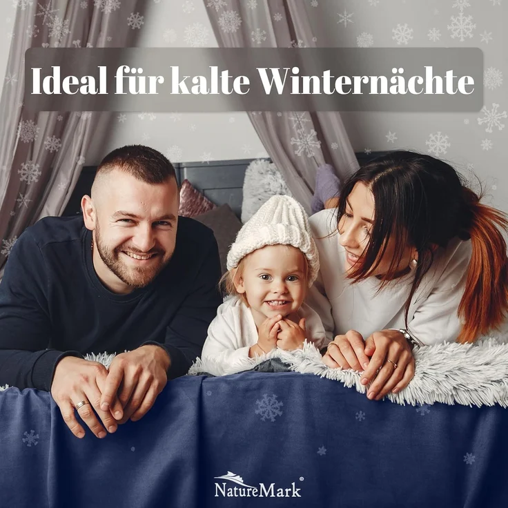 NatureMark Spannbettlaken Winter Thermo Fleece Spannbettlaken, 80% Baumwolle und 20% Polyester, Gummizug: rundum, (1 Stück), 180x200 cm bis 200x200 cm - Navy blau – Bild 3