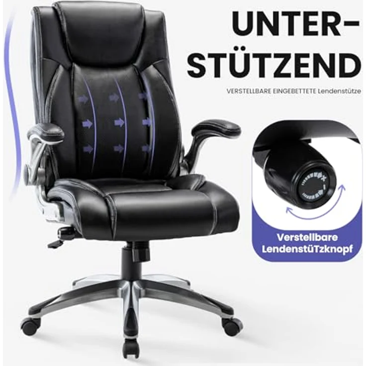 COLAMY Bürostuhl Ergonomisch, Ergonomischer Büro 360° Drehstuhl für Office, Chefsessel mit Hoher Rückenlehne, Schreibtischstuhl Lederstuhl mit Verstellbarer Neigungsverschluss, Schwarz – Bild 8