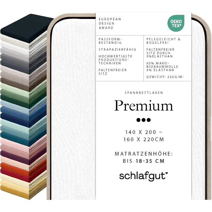 Schlafgut Spannbettlaken Premium, Gummizug: rundum, (1 Stück), Mako-Zwirn-Jersey, Full-white, L 140x200 cm - 160x220 cm – Bild 1