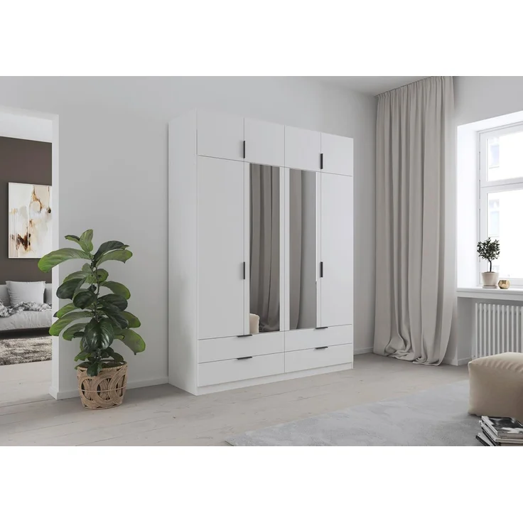 Rauch Möbel Lagoa, Kleiderschrank, Garderobe für Schlafzimmer, Kinderzimmer, Jugendzimmer 8-türig,mit Spiegel, 4 Schubladen, mit Zubehör Premium, Farbe Weiß, Breite 181 – Bild 2