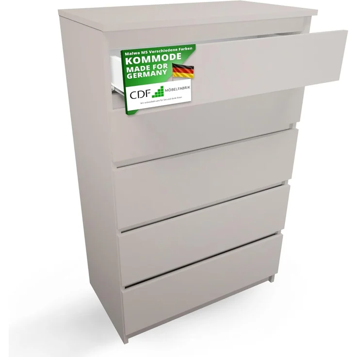 CDF Kommode Malwa M5 | Farbe: Kaschmir (beige) | Schrank für Dokumente, Kleinigkeiten | Ideal für Wohnzimmer, Schlafzimmer, Kinderzimmer, Jugendzimmer | 5 geräumige Schubladen – Bild 1