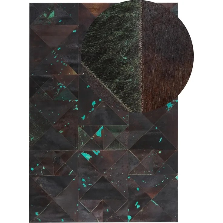 Teppich Kuhfell braun-türkis 160x230 cm Patchwork Kurzflor ATALAN