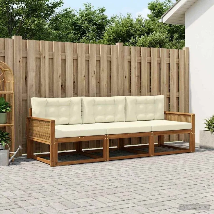 vidaXL Outdoor-Sofagarnitur 3 stk. 3-Sitzer Natur und Creme 3382308 – Bild 1