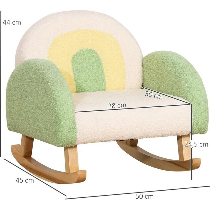 HOMCOM Kindersessel Schaukelstuhl für Kleinkinder Niedliches Design, Schaffell-Imitat Grün (Kindersofa, 1-St, Kindercouch), Grün 50 x 45 x 44 cm – Bild 2