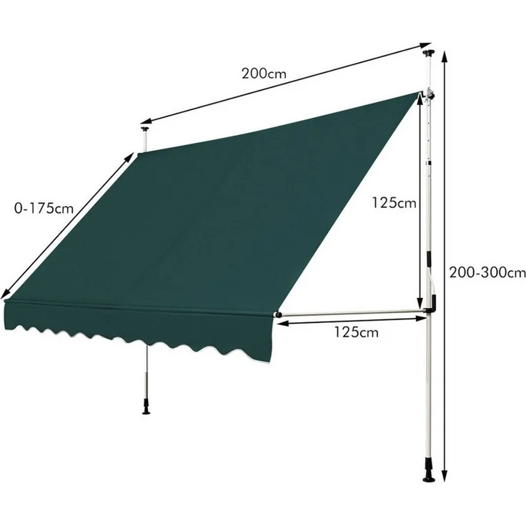 COSTWAY Klemmmarkise 150cm breit, höhenverstellbar 200-300cm, Grün – Bild 2