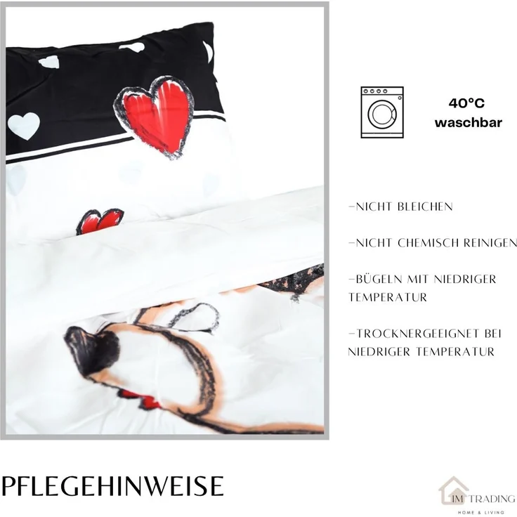 Mikrofaser-Bettwäsche mit Reißverschluss, 2er Set Partnerbettwäsche in Bären- & Herz-Design – Bild 5