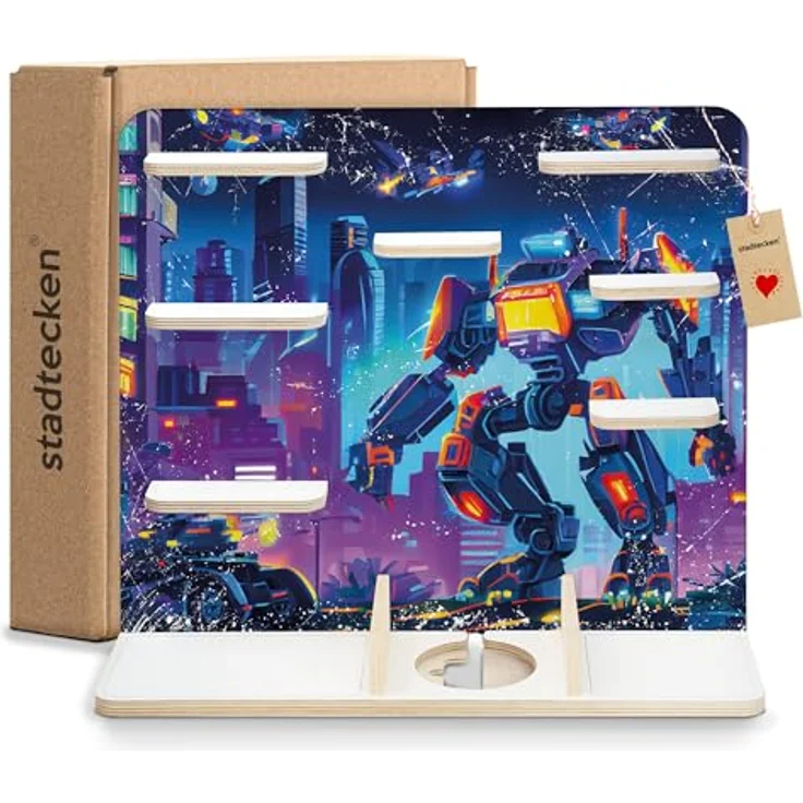 stadtecken Holzregal für Musikbox I Geeignet für die Toniebox und ca. 50 Tonies I Perfekte Tonie Aufbewahrung im Kinderzimmer I Zum Aufstellen oder Aufhängen (Robots, Groß) – Bild 8
