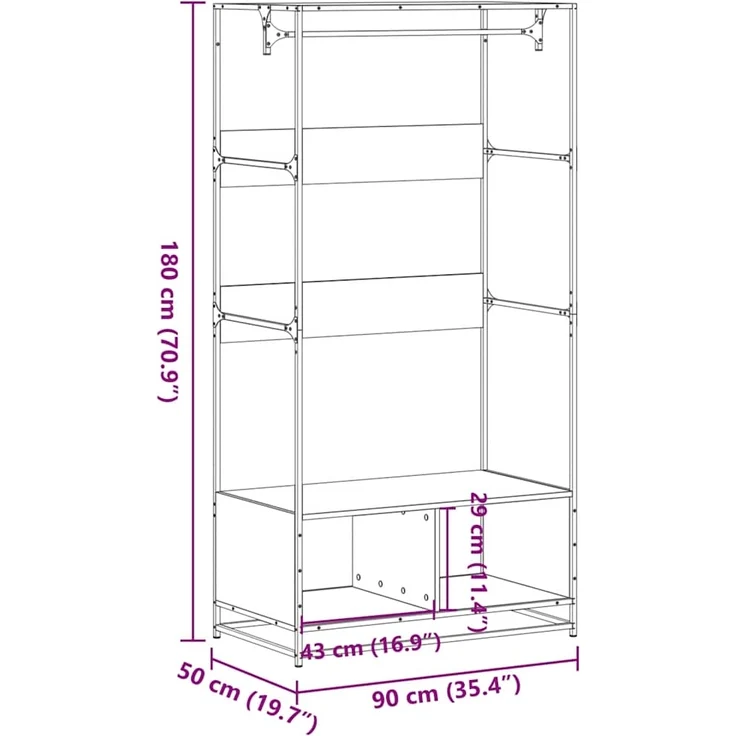 vidaXL Kleiderständer Grau Sonoma 90x50x180 cm Holzwerkstoff 849297 – Bild 8