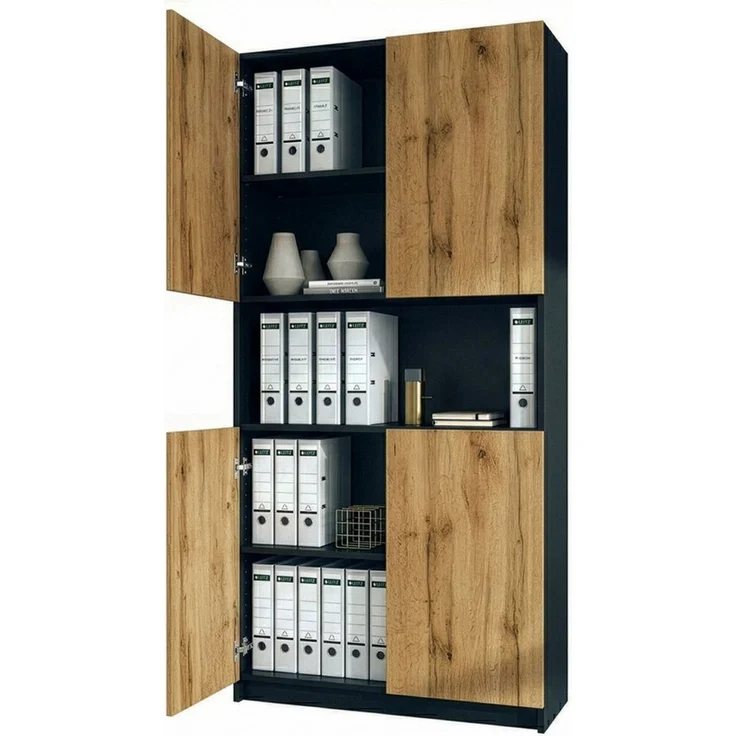 InnoFurn Aktenschrank Elona M2 Büroschrank (Ordnerschrank, Schrank für Büro, Home Office (82 x 184 x 37 cm) Aufbewahrungschrank mit Soft-Close & Push-to-Open – Bild 1