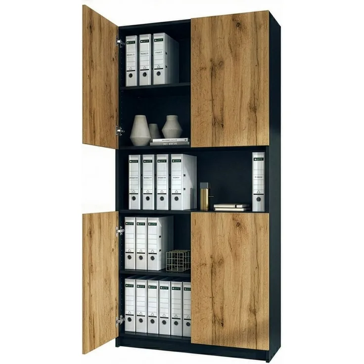 InnoFurn Aktenschrank Elona M2 Büroschrank (Ordnerschrank, Schrank für Büro, Home Office (82 x 184 x 37 cm) Aufbewahrungschrank mit Soft-Close & Push-to-Open