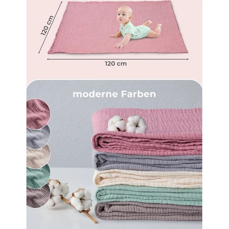 Babydecke Premium Musselin Babydecke 4-lagige Decke aus 100% Baumwolle, Laynenburg, Musselin Babydecke, Kuscheldecke oder Schlafdecke, Pucktuch, Spucktuch – Bild 2