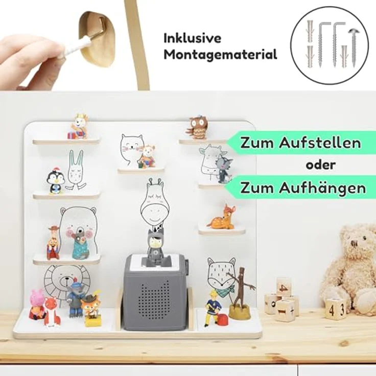 stadtecken Holzregal für Musikbox I Geeignet für die Toniebox und ca. 50 Tonies I Perfekte Tonie Aufbewahrung im Kinderzimmer I Zum Aufstellen oder Aufhängen (Freunde, Groß) – Bild 7