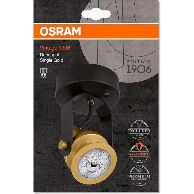 Osram Vintage Edition 1906, Decospot Single, Gold, Wand- und Deckenleuchte, IP20, inklusive Leuchtmittel, Aluminiumgehaeuse – Bild 6