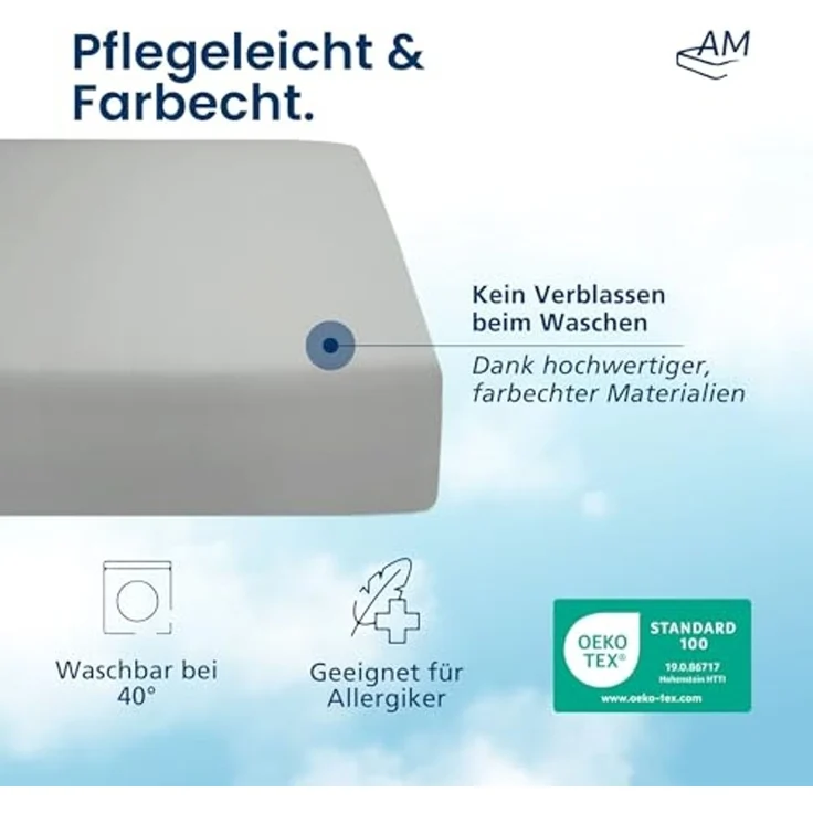 AM Qualitätsmatratzen Spannbettlaken Baumwolle in hellgrau, Bettlaken für Matratzen, Made in Germany, Baumwolle, Gummizug: rundum, (1 Stück), 90 x 200 x 30 – Bild 5
