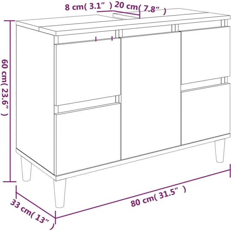 vidaXL 3-tlg. Badmöbel-Set Weiß Holzwerkstoff 3185597 – Bild 8