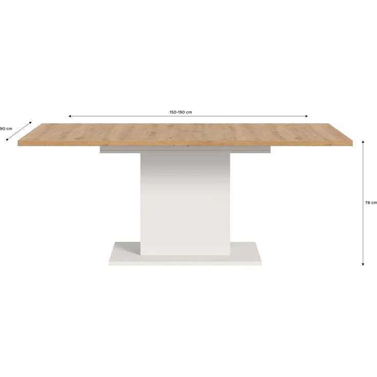Kulissen-Esstisch >Motion< ausziehbar 190cm, weiß / artisan Eiche Dekor - 150/190x76x90cm (BxHxT) – Bild 6