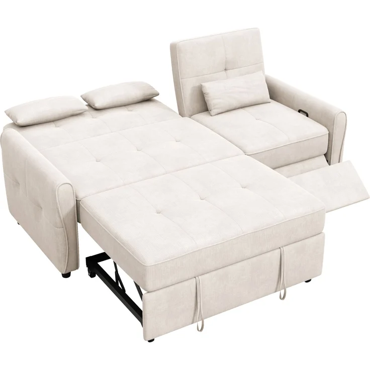 DESVIAE Schlafsofa 3-Sitzer Beige aus Chenille – 176x83x148 cm – Ausziehfunktion, 3-fach verstellbare Rückenlehne – Bild 8