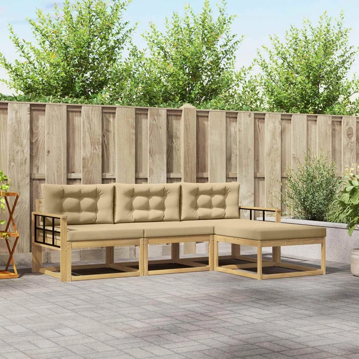 vidaXL Outdoor-Sofagarnitur 4 stk. Weiß und Beige Polyester 3386282 – Bild 1