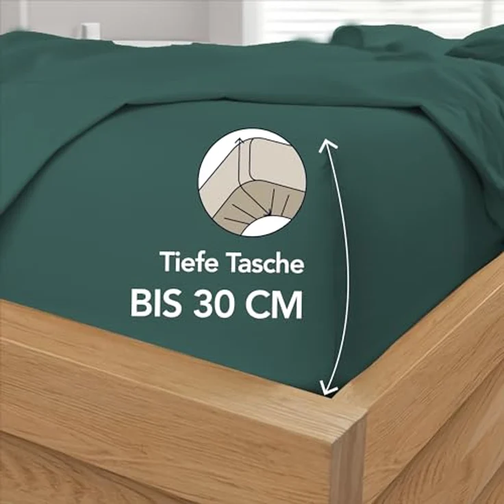 Dreamzie Spannbettlaken 100x200 cm - 100% Microfraser - Spannbetttuch für Dicke Matratzen bis zu 33 cm - Petrolgrün - Schadstoffgeprüft (Oeko TEX), Bettlaken mit Gummizug – Bild 3