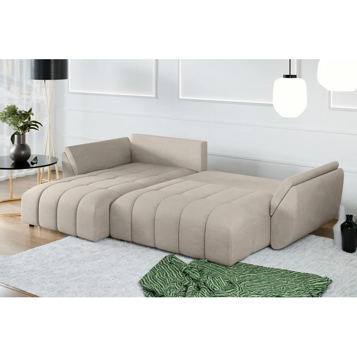 AX LIVING L Form hellbraune Ecksofa Verciani Schlaffunktion Bettkasten – Bild 4