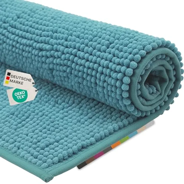 NYVI Badematte WC Vorleger NYVISpa Chenille Badvorleger, Höhe 20 mm, Polyester, Rutschfest, Saugfähig, Schnell Trocknend, Fußbodenheizung geeignet