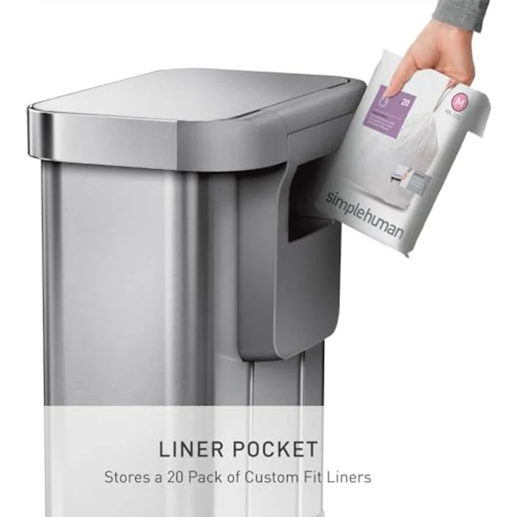 Simplehuman 45L rechteckiger Behälter mit Liner-Tasche, gebürstet – Bild 5