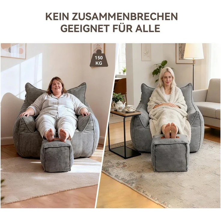 Puluomis Sitzsack Puluomis Riesen Sitzsack mit Fußhocker XXL, Beanbag Sofa 95x100 cm (Set) – Bild 2
