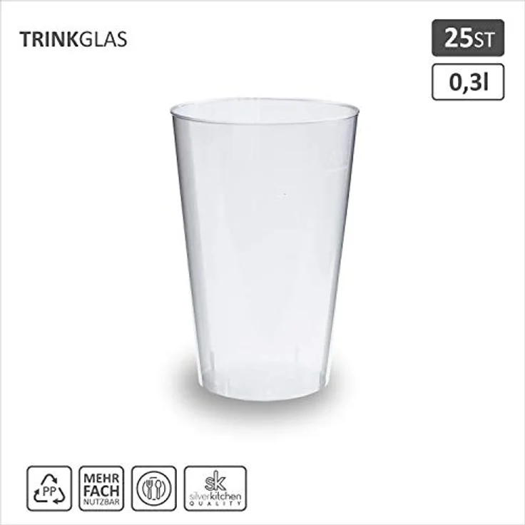 Silverkitchen 25 Trinkbecher 300ml - bruchsichere Mehrwegbecher wiederverwendbar Cocktail Becher Longdrinkgläser transparent aus PP Plastik Made In Germany – Bild 3
