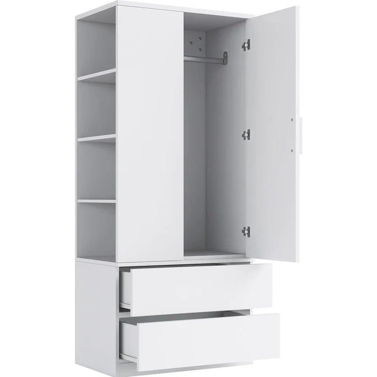 Kleiderschrank 70 x 50 x 175 cm in Weiß und Holzfarbe mit Kleiderstange und Schubladen – Bild 8