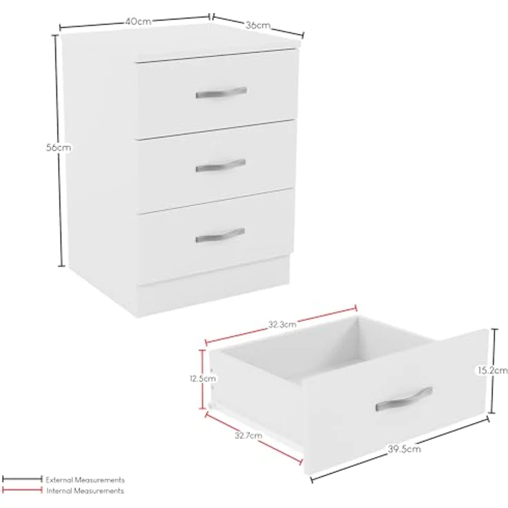 Vida Designs weiße Kommode Metallgriffen und Laufschienen, einzigartige Anti-Biege-Schublade, Schlafzimmer-Möbel von Riano, Hartfaserplatte, 3 Drawer, Weiß – Bild 4