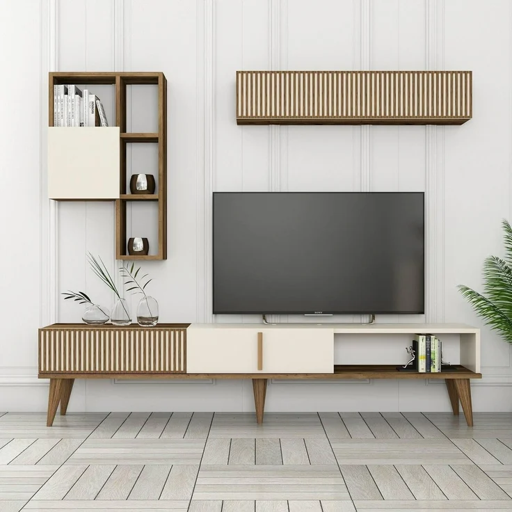 Dmora Wohnwand Kepler 180 x 35 x 40 cm Braun 10 Fächer 4 Türen – Bild 4