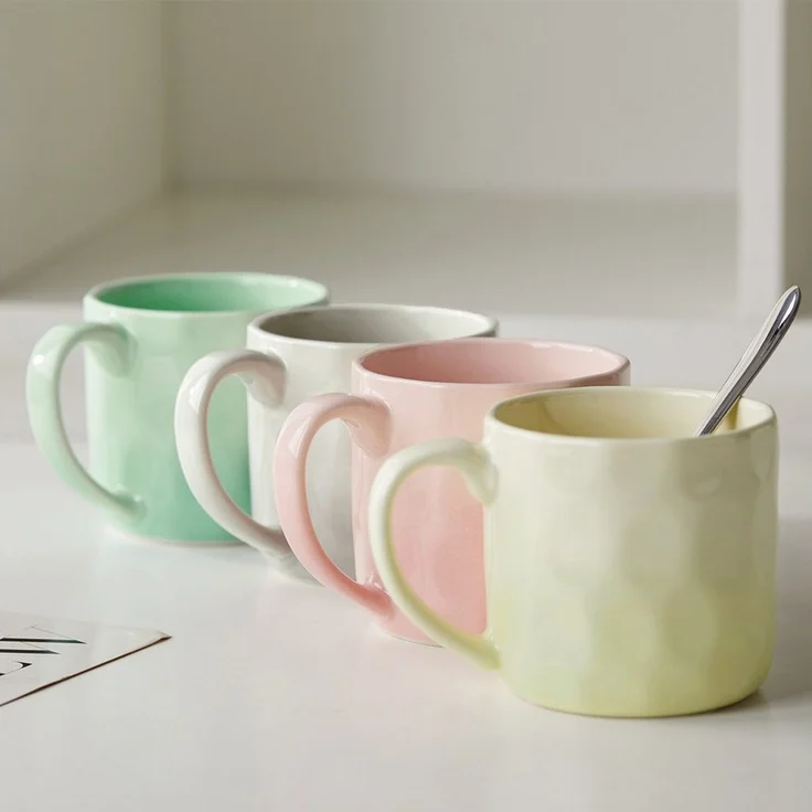 JIWOO Tasse 4er,380ml,Skandinavische Keramiktassen-Set,Kaffeebecher,Teebecher, 4-tlg, Keramik, Keramiktassen Handgefertigt Kafeeservice Mikrowellen spülmaschinenfest – Bild 3