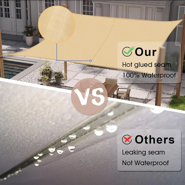 SUNNY GUARD Sonnensegel Rechteckig 3x5 m Wasserdicht Sonnenschutz Wetterschutz Segel Baldachin UV Schutz für Balkon Terrasse Garten, Sand – Bild 5