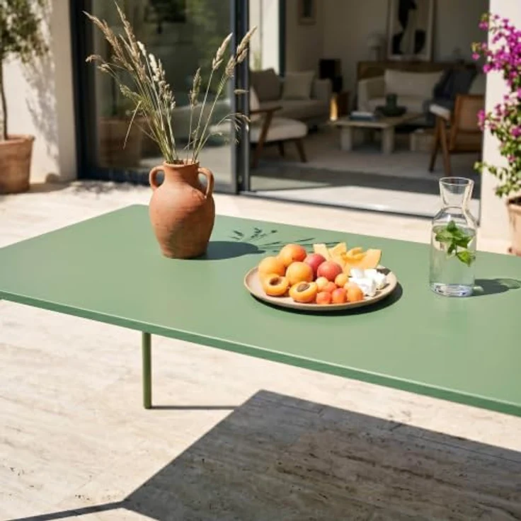 Oviala Gartentisch Palavas, Rechteckig, Dunkelgrün, Metall, 90x72x180 cm, für bis zu 8 Personen – Bild 5