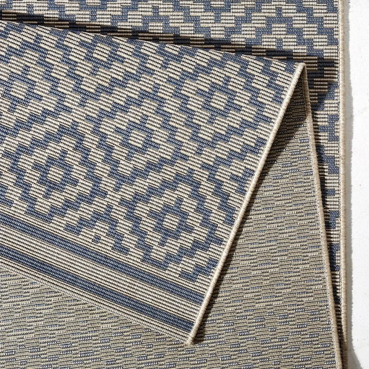 In- & Outdoor Teppich Raute blau/creme - 80x150x0,8cm – Bild 3