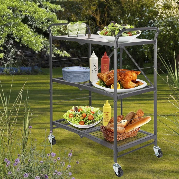 ONVAYA® Küchenwagen James klappbar | Servierwagen auf Rollen | Etagenwagen | Beistellwagen für Küche und Wohnzimmer | Grau – Bild 8