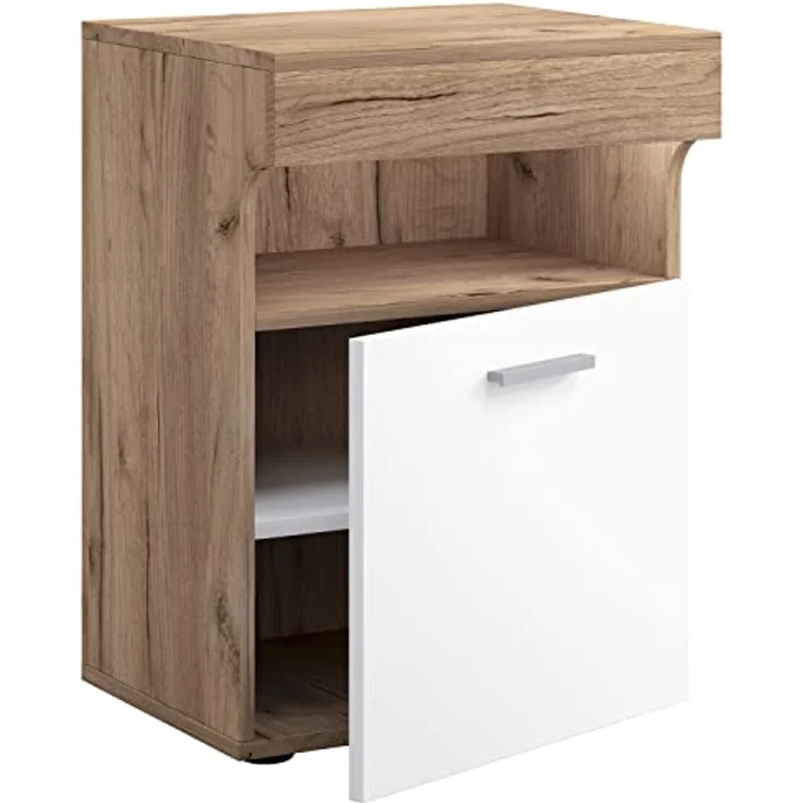 MID.YOU Nachtschrank, Weiß, Honigeiche, Kunststoff, mit Drehtüren, 45x61x39 cm, für Schlafzimmer – Bild 4