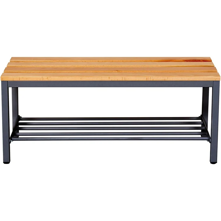 furni24 Bank Umkleidebank, Sitzbank für Umkleideräume mit Schuhrost BxHxT: 100 x 42 x 40 cm, Umkleidesitzbank, Umkleidebank, Garderobenbank, Sportbank, Bank mit Echtholz für Fitnessstudio – Bild 4