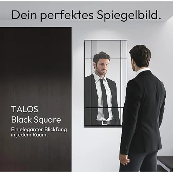Talos Wandspiegel Black Square 60x120 cm, Eckiger Dekospiegel mit mattem schwarzen Aluminiumrahmen, für Badezimmer und Wohnräume geeignet – Bild 2