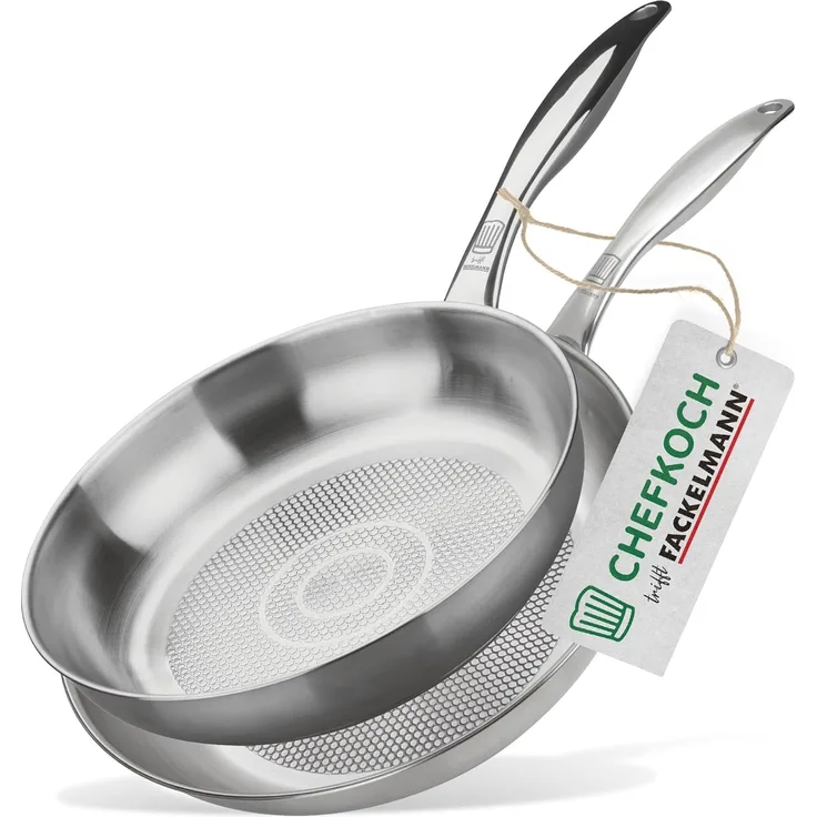 Chefkoch trifft Fackelmann Pfannen-Set 2er-Set Edelstahl Ø 28 & 24cm, Induktionsgeeignet, Spülmaschinenfest