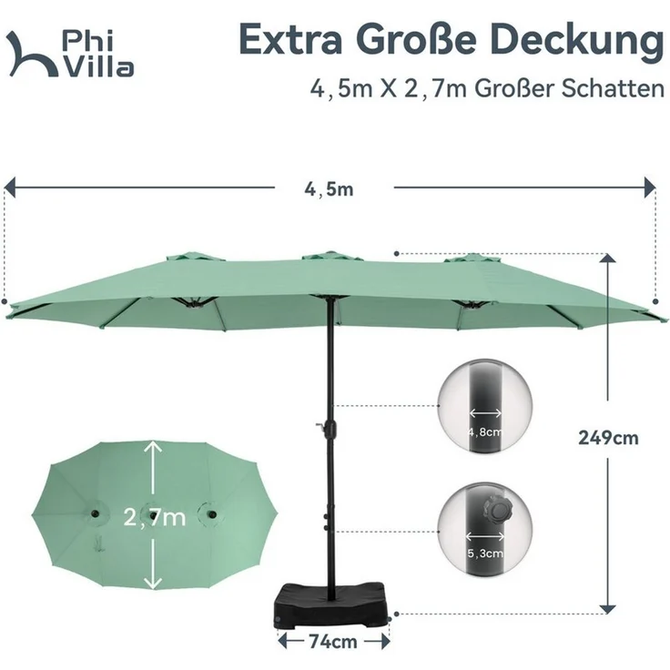 PHI VILLA Sonnenschirm, Poolside Lawn Hinterhof Regenschirm, Rechteckiger Marktschirm mit Ständer, Großer Sonnenschirm für die Terrasse (mit Fuß) – Bild 2