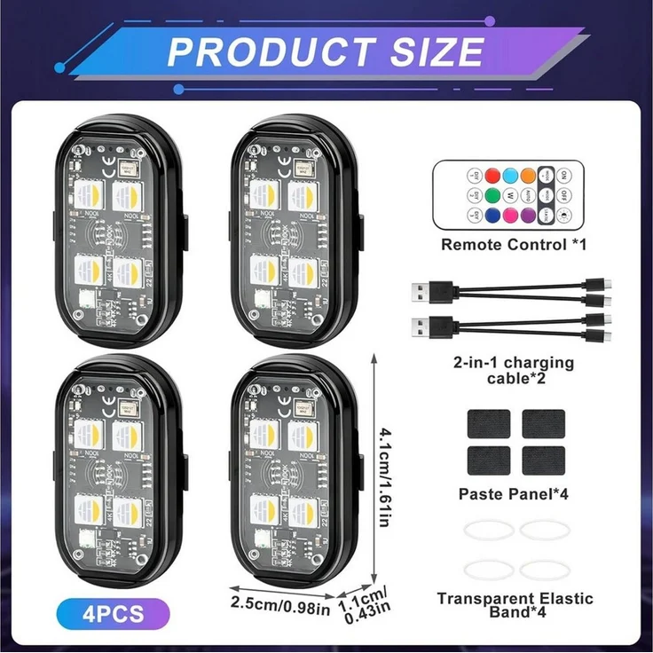FELIXLEO LED Solarleuchte 4 Stueck Led Lichter 8 Farben Strobe Drone Light mit Fernbedienung – Bild 2