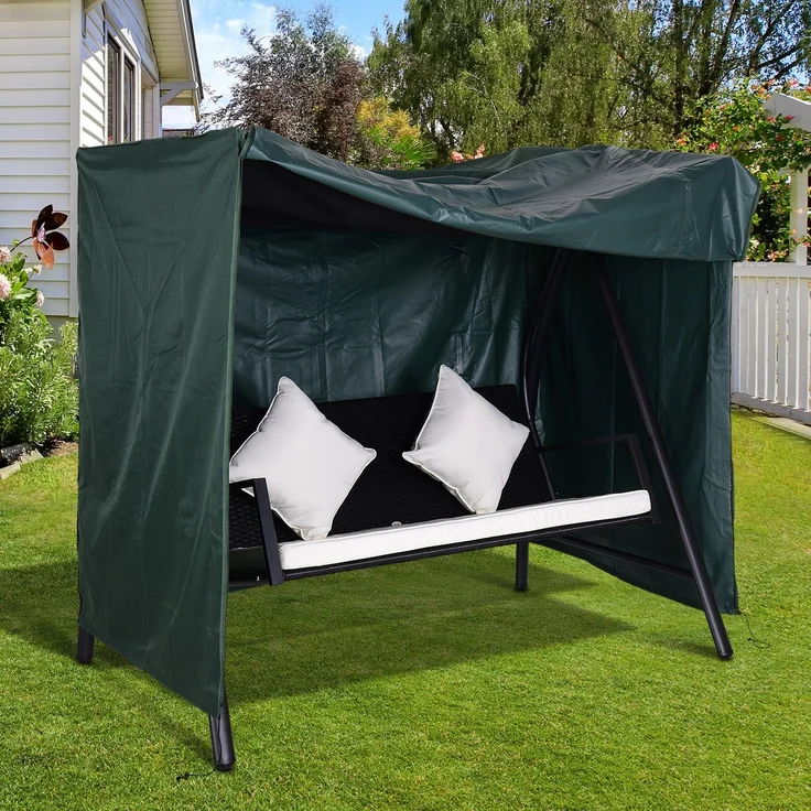 JARDJ Hollywoodschaukel Abdeckung 3 Sitzer, Wasserabweisend Winterfest Schutzhülle für Gartenschaukel, UV-Beständig Abdeckplane, Abdeckhaube, Reißfest 420D Oxford Gewebe, 177x114x152cm Dunkelgrün – Bild 4