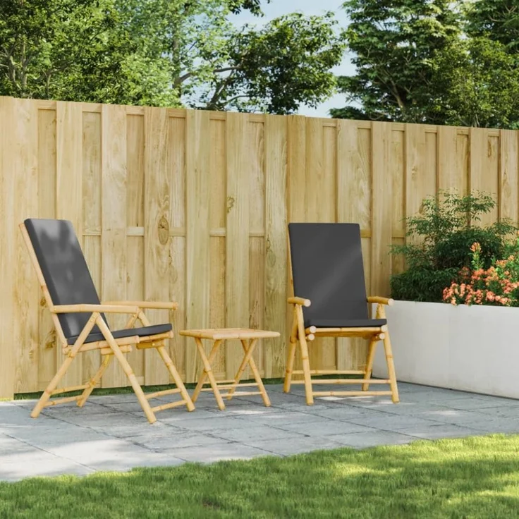 vidaXL Gartenstühle Klappbar Verstellbar 2 Stk. mit Kissen Bambus 365876 – Bild 6
